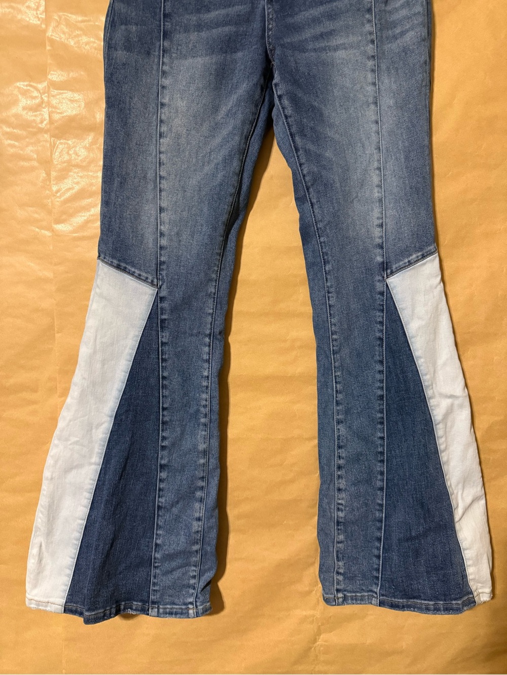 Altar’d State Colorblock Flare Jeans Blue White Boho Size 30